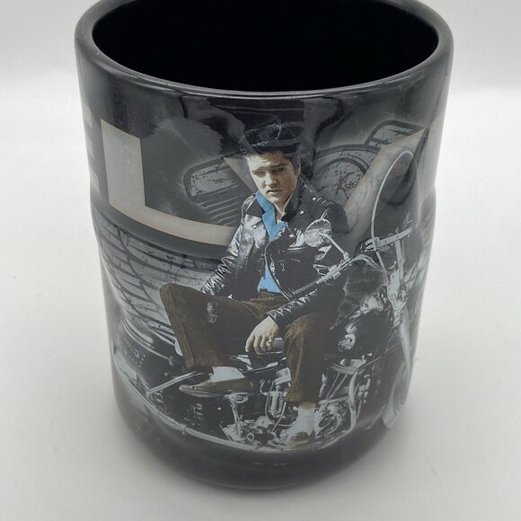 New Elvis Presley Coffee Mug Raised Motorcycle Wings The King 2016 Black Handle - Picture 16 of 16